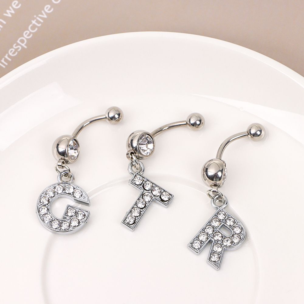 Khuyên rốn bằng thép không gỉ hình 26 kí tự chữ cái thời trang tùy chọn