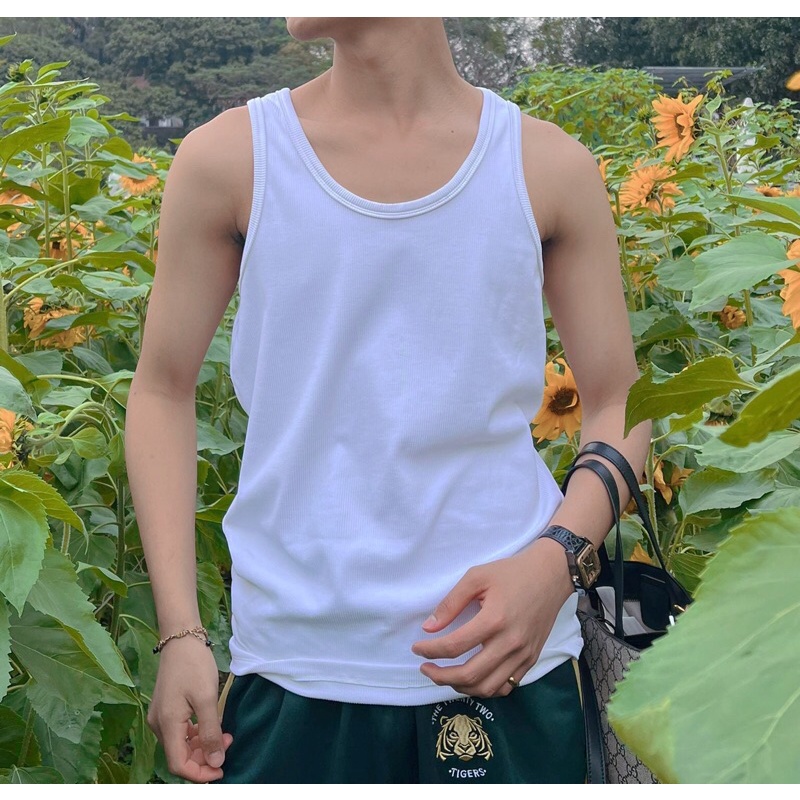 Áo Ba Lỗ Cotton Tăm gân 100% hàng thiết kế Nam Nữ Đen Trắng