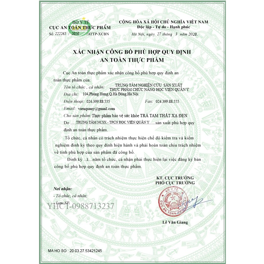 Trà tam thất xạ đen - Học viện quân y