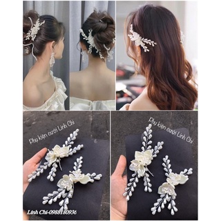 set 2 cài hoa cô dâu, phụ kiện cài tóc cô dâu
