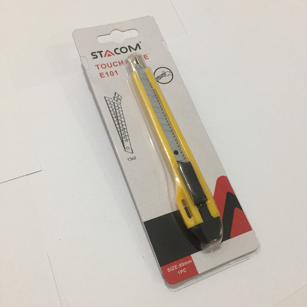 ( 1 Hộp 12 Cái ) Dao Rọc Giấy Stacom Cỡ Nhỏ Kèm 1 Lưỡi Phụ E101