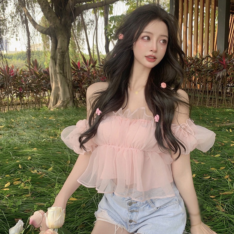 Áo Croptop Trễ Vai Tay Dài Phong Cách Hàn Quốc Ngọt Ngào Thời Trang Cho Nữ