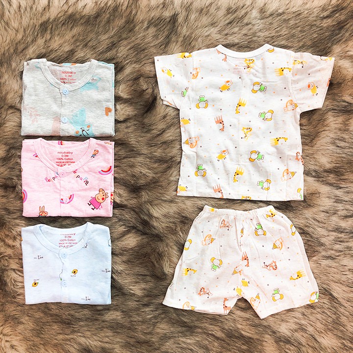 Bộ thun cotton loang cộc tay khuy giữa cho bé trai và bé gái 2-13kg chất co giãn thoải mái đáng yêu BBShine – BVN041