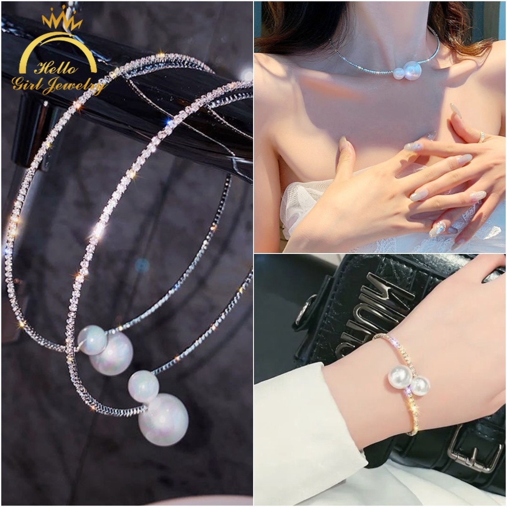 Vòng Tay / Vòng Tay / Vòng cổ Dạng Hở Đính Hạt Ngọc Trai Hình Hello Kitty Thời Trang Cho Nữ