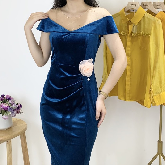 Đầm Body nhung tuyết trễ vai EMVY - V65 | BigBuy360 - bigbuy360.vn