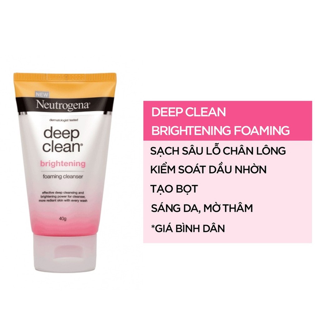 Sữa Rửa Mặt Neutrogena Làm Sạch Sâu Và Làm Sáng Da Neutrogena Deep Clean Brightening Foaming Cleanser 40g - Hồng | BigBuy360 - bigbuy360.vn