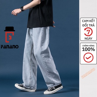 Quần Jean Bò Nam Ống Rộng Suông Fanano Xanh Nhạt, Quần Bò Nam Ông Rộng Màu Đen Fnqd04