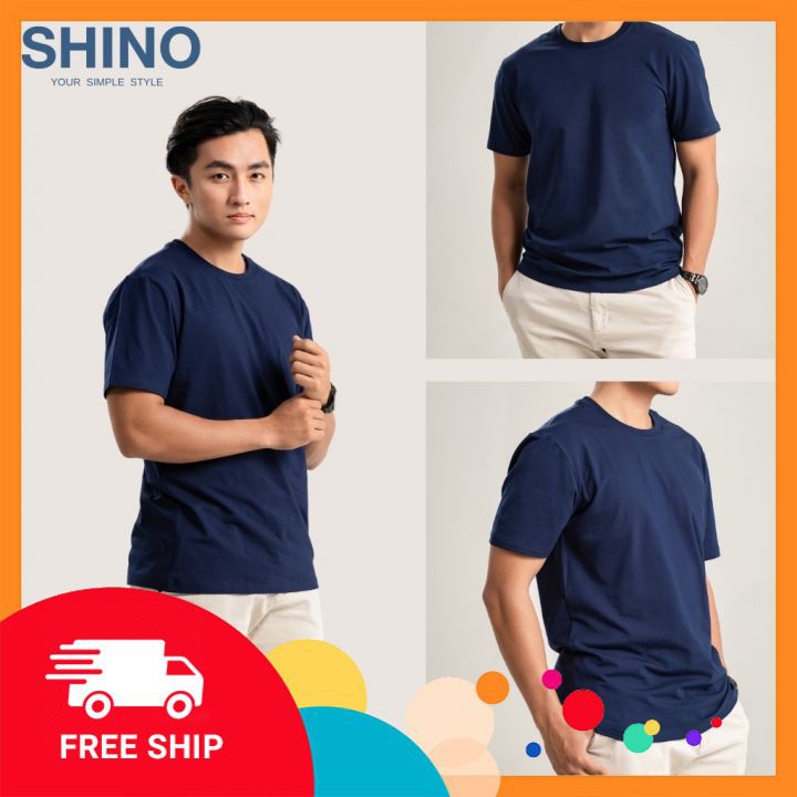 Áo Thun nam cổ tròn ⚡️FREE SHIP⚡️SHINO form suông chất vải cotton co giãn,thấm hút mồ hôi hiệu quả , màu navy