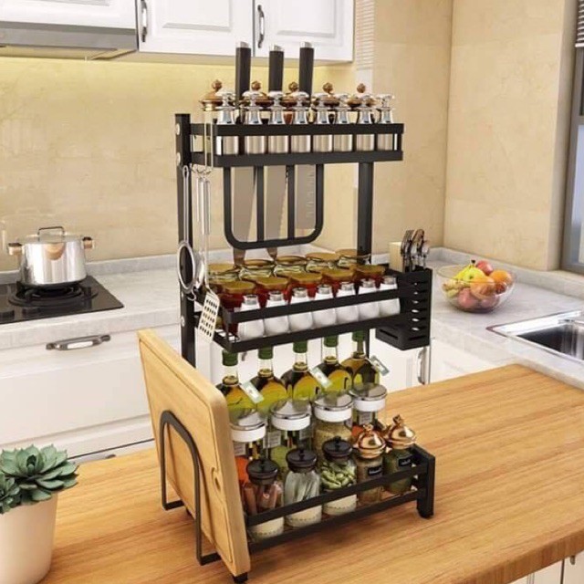 Kệ Gia Vị INOX Cao Cấp 2, 3 tầng full phụ kiện