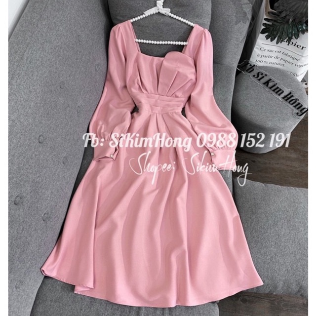 Đầm Dự Tiệc tay dài, cổ nhấn XẾP LY vạt vải cao,phong cách Sang Trọng M648(Ảnh shop chụp thật)