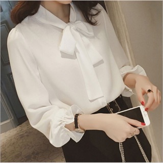 Áo sơ mi nữ dài tay thời trang công sở thắt nơ thanh lịch - Áo sơ mi thời trang hàn quốc