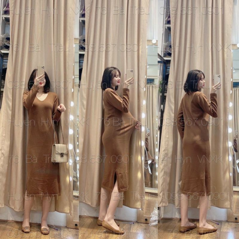 Váy len thỏ suông cổ tim hàng QC