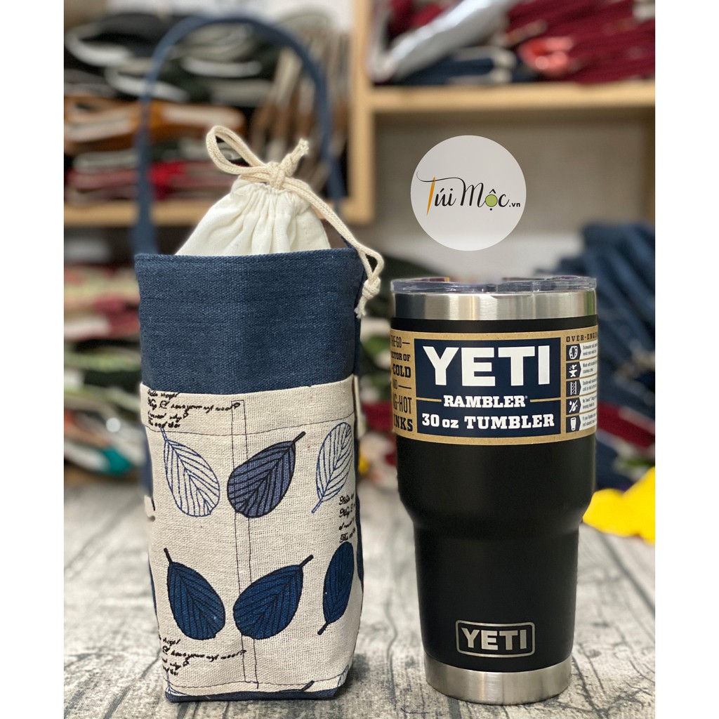 [BÁN CHẠY](FREESHIP❤️VIDEO THẬT) Túi đựng BÌNH GIỮ NHIỆT/LY 900ml màu Xanh Jean-Lá may handmade bằng Vải bố CANVAS!!!