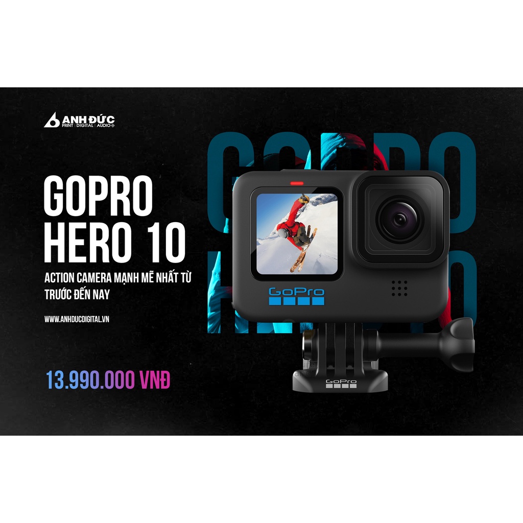 Máy quay hành trình Sony Gopro Hero 10, Tặng thẻ nhớ 64GB, Bảo hành chính hãng 12 tháng FPT