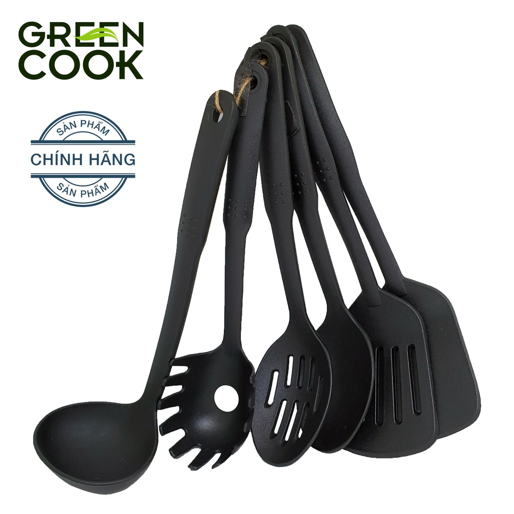 Bộ 6 món vá sạn nhựa nấu ăn Green Cook chất liệu PA66 an toàn sức khỏe