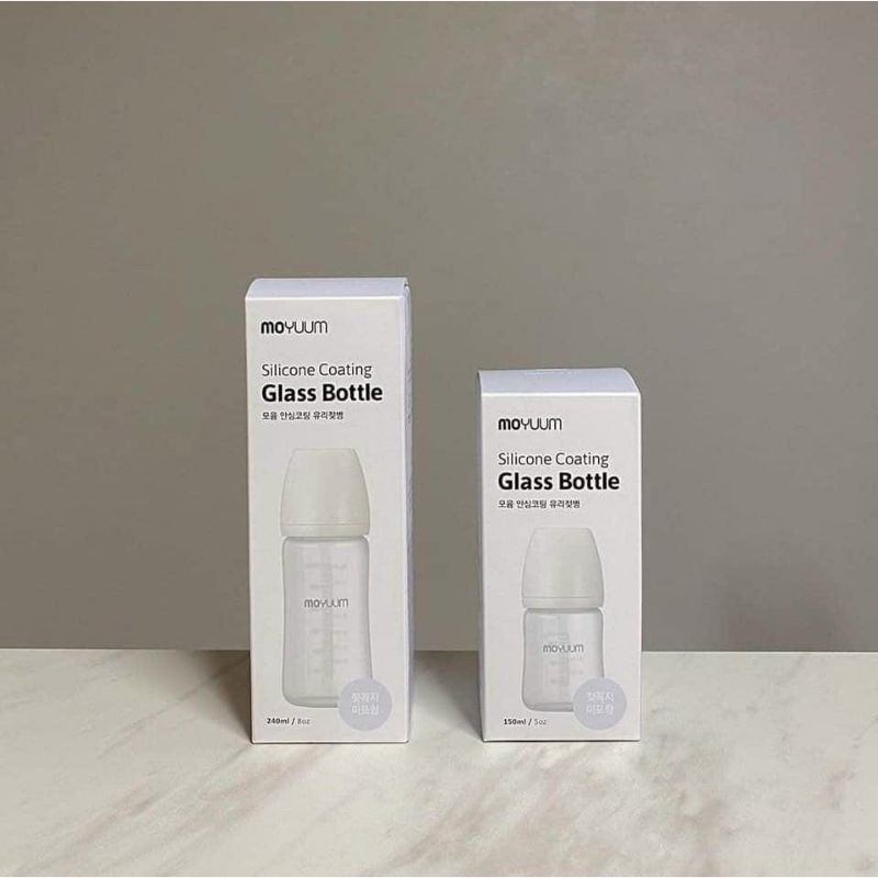 Bình sữa Moyuum thủy tinh tráng silicon siêu nhẹ nội địa Hàn 150ml/240ml đẹp