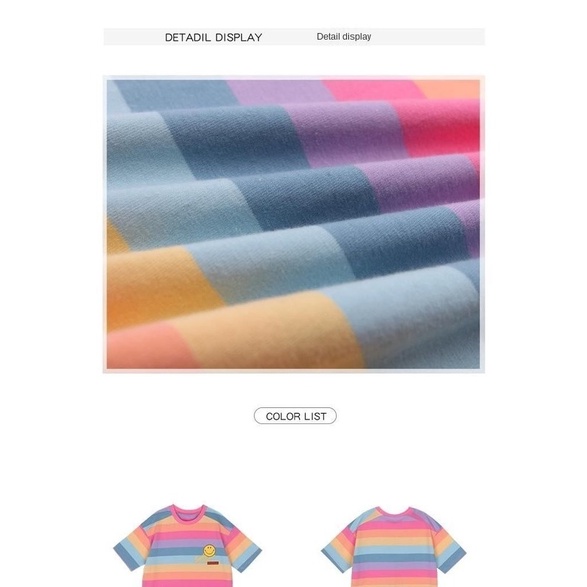 Đầm thun cotton xinh xắn tay ngắn màu cầu vồng dành cho bé gái