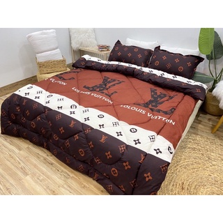 Trọn bộ 5 món chăn ga gối Poly set hè và set phao mẫu LV đen