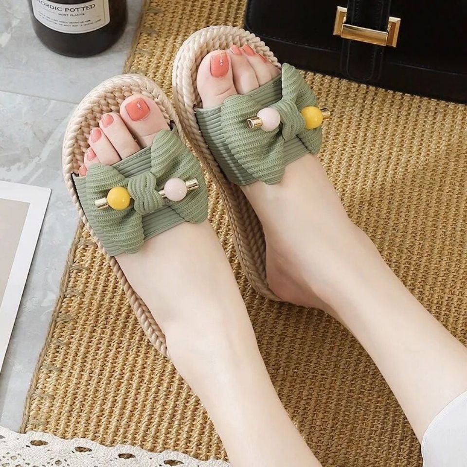 Dép Quai Ngang Đính Nơ Phong Cách Hàn Quốc Thời Trang Hè Thu Xinh Xắn Cho Nữ