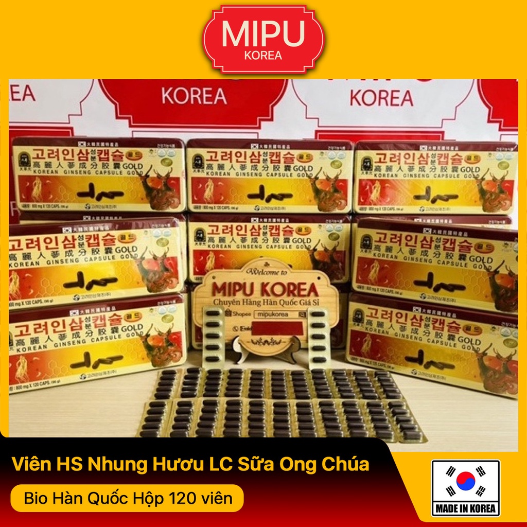 (Date 11/2024) Viên Hồng Sâm Nhung Hươu Linh Chi Sữa Ong Chúa Bio Hàn Quốc Hộp 120 viên