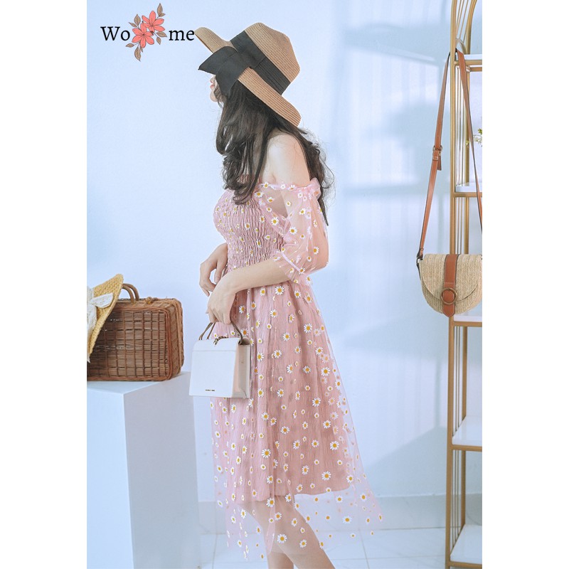 Váy hoa cúc nhí nhún ngực phối ren dáng xòe đi dự tiệc, đi chơi hàng cao cấp VHC | BigBuy360 - bigbuy360.vn