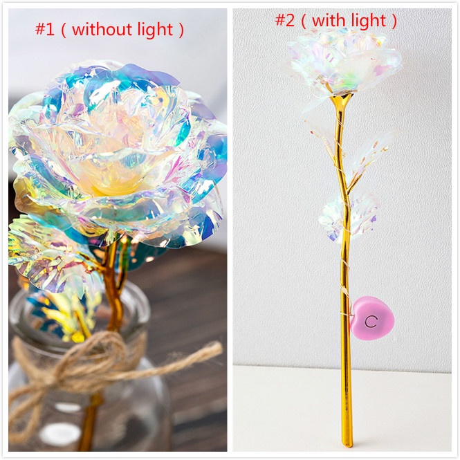 Hoa hồng giả bằng lá vàng 24K có đèn nhiều màu sắc dùng trang trí