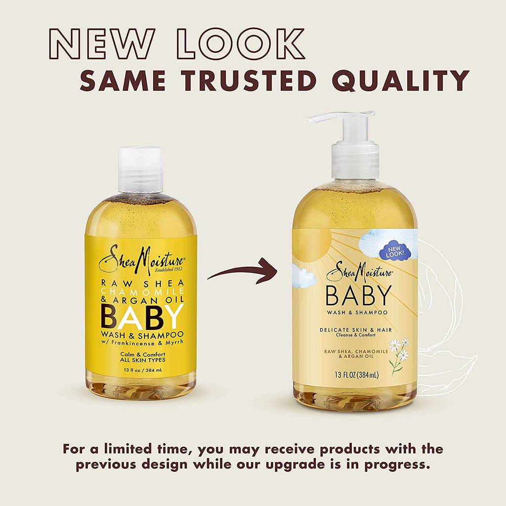 DẦU GỘI + SỮA TẮM Sheamoisture Shea Moisture Raw Shea Chamomile Argan Oil Baby mẫu mới nhất có vòi
