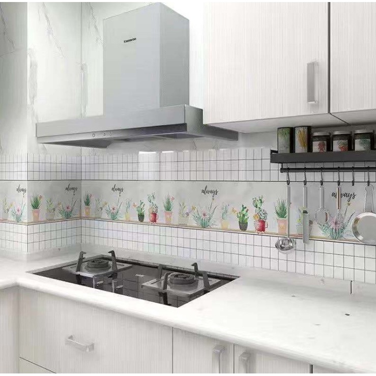 Decal dán bếp tráng nhôm cách nhiệt ĐƯỜNG KẺ CHẬU HOA khổ 60cm keo sẵn