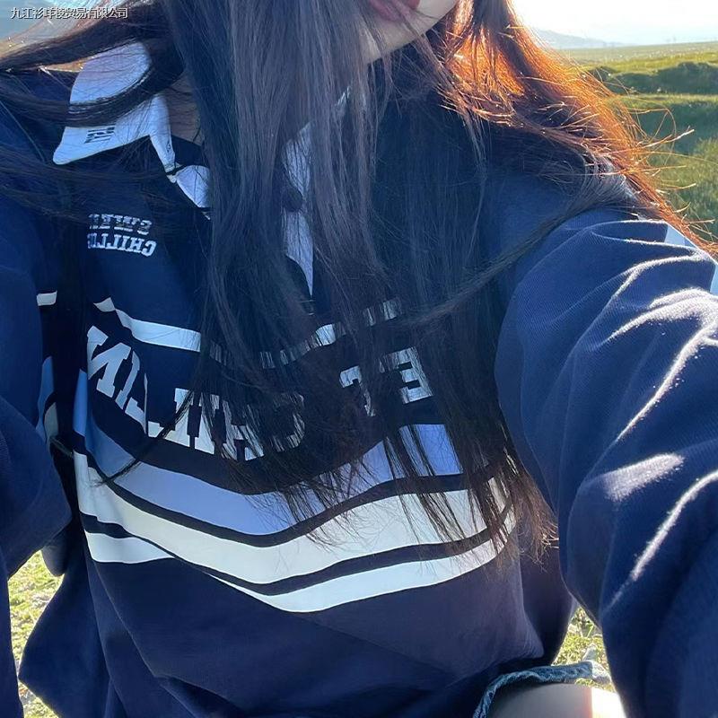 Áo Thun Polo Dài Tay Form Rộng Phong Cách Retro Dành Cho Nữ