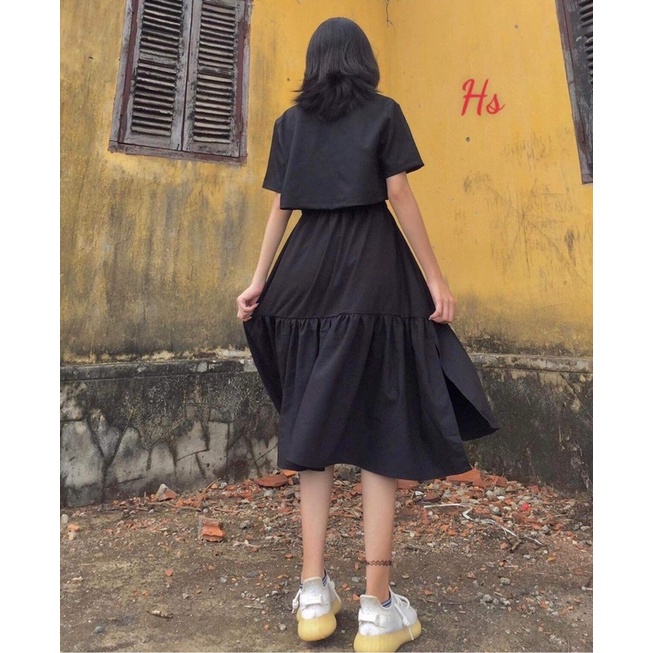 Sét áo cổ vest +chân váy tầng mây HSU1