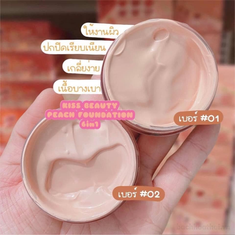 Hũ kem nền chốnǥ nắng  Kiss Beauty Peach foundation 6 in 1 Thái Lan