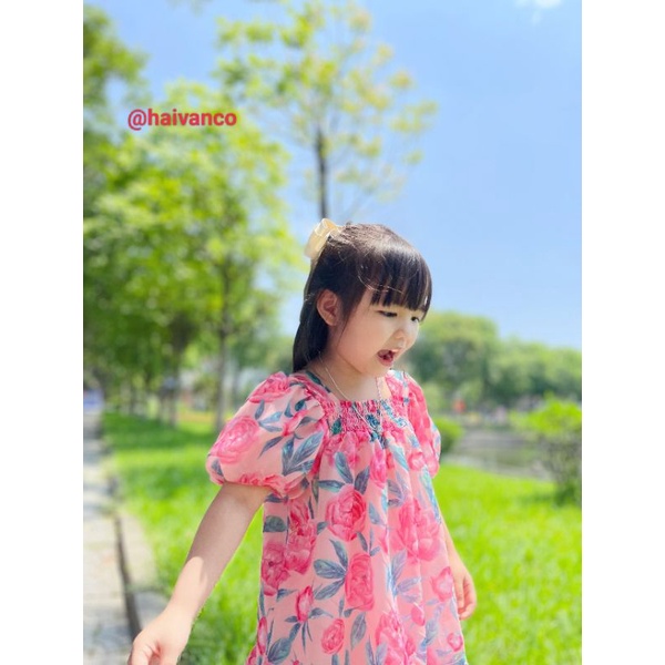 Đầm váy voan tơ dài bé gái dễ thương mềm mại dáng xòe hoa nhí Haivanco mềm mại thoáng mát bé gái 2 đến 10 tuổi đi tiệc
