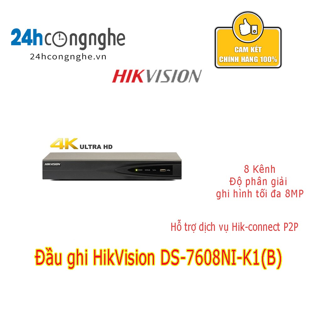 Đầu ghi 8 Kênh IP HikVision DS-7608NI-K1(B) H265+