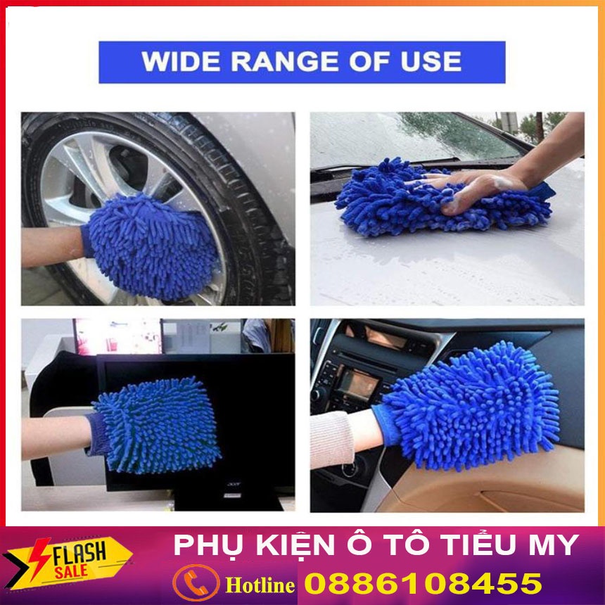 Găng tay rửa xe lau chùi ô tô loại dày dặn 2 mặt bông - găng tay san hô