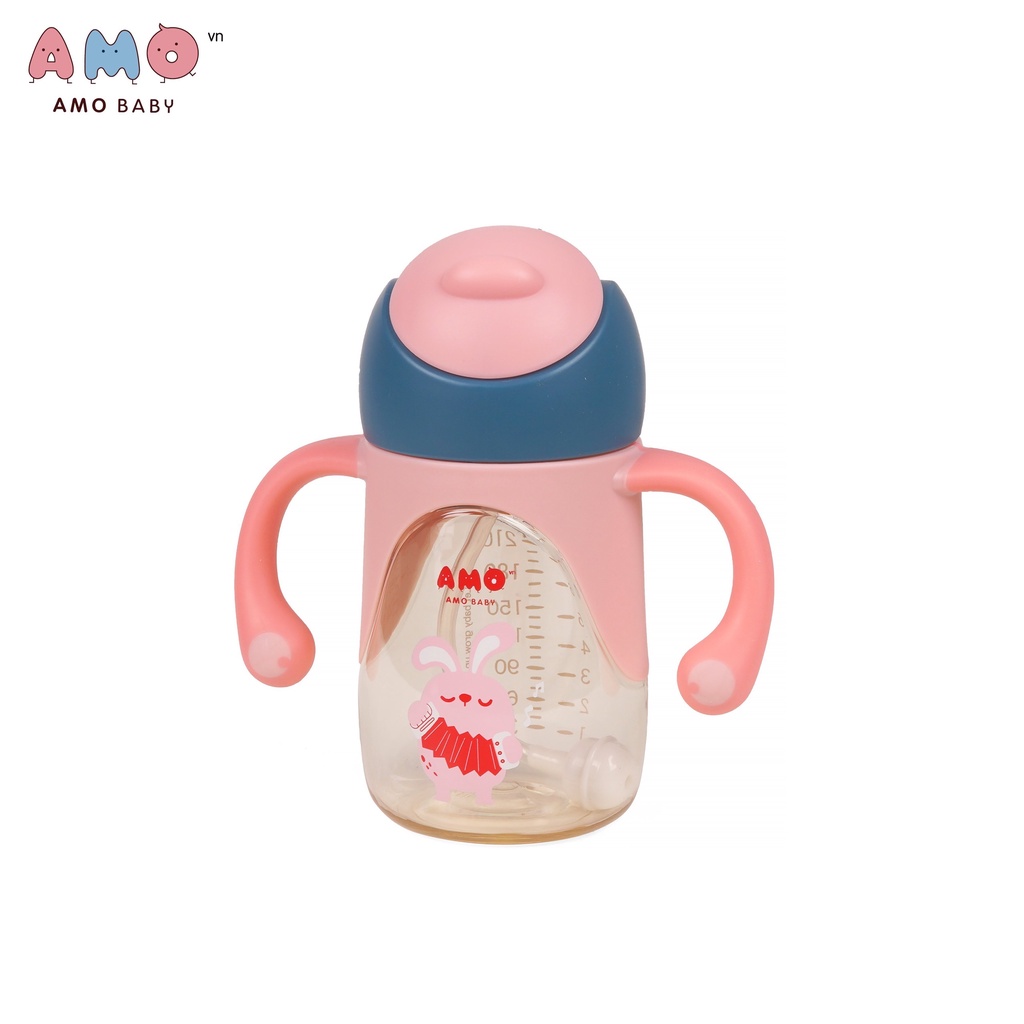 Bình tập hút cho bé - chất liệu PPSU AMOBABY 240ml - sản phẩm chính hãng