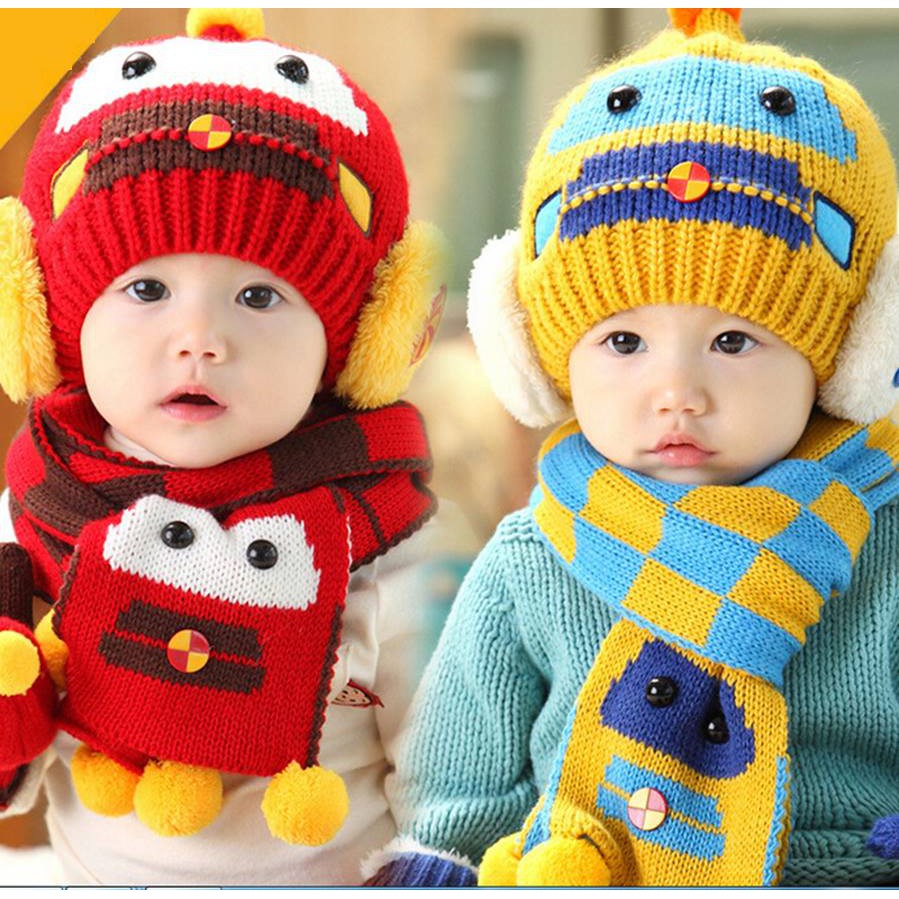 Mũ len robot + khăn choàng cổ