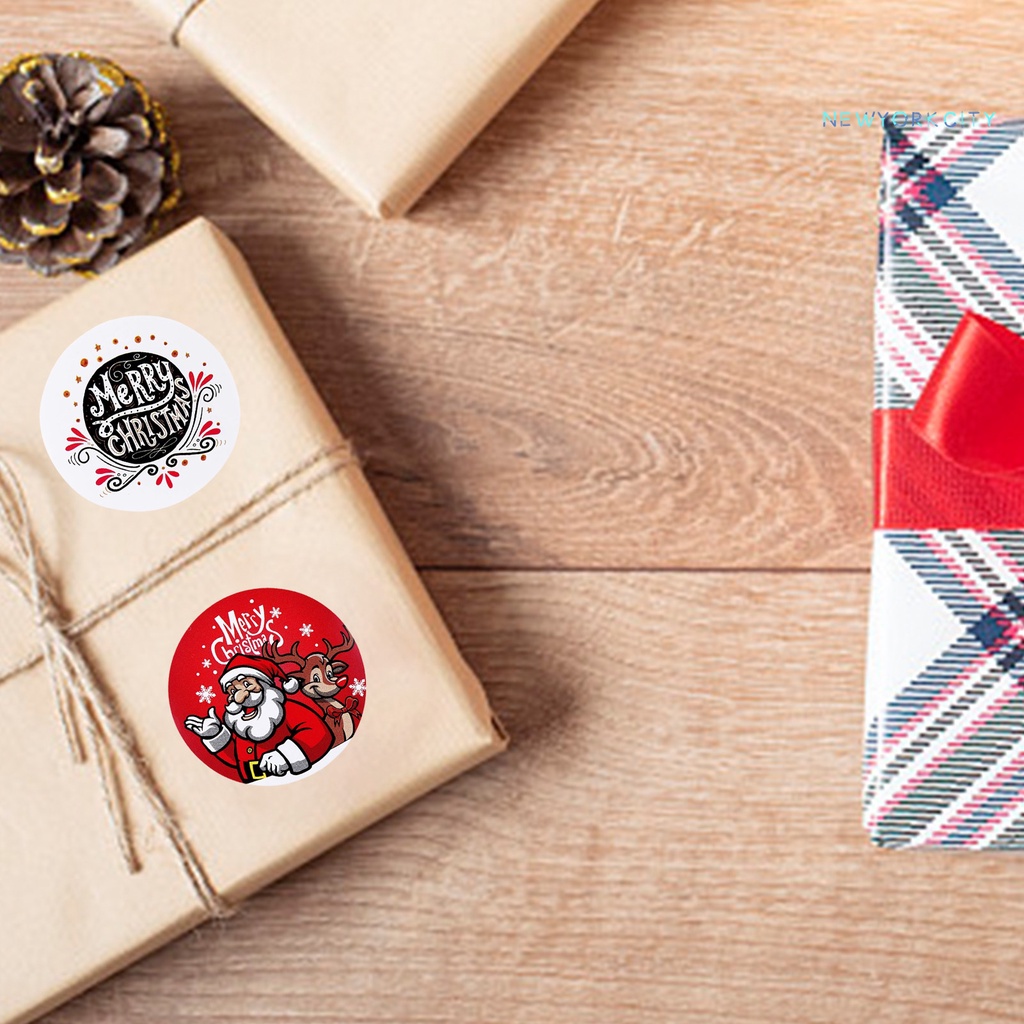 Cuộn 500 Nhãn Dán Trang Trí Giáng Sinh Tự Dính Bằng Giấy Kraft In Chữ Tiếng Anh Dễ Thương