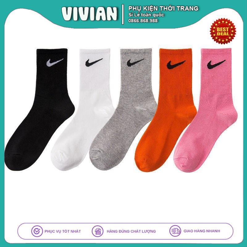 Vớ NIKE cổ cao nhiều màu[ Hộp 5 đôi ] Tất thời trang cao cấp, Phong cách thể thao Vintage