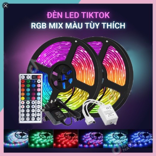 Combo Đèn Led Tiktok 5m DIY Led RGB 5050RGB + Nguồn 12v + Bộ Điều khiển Remote 44 phím