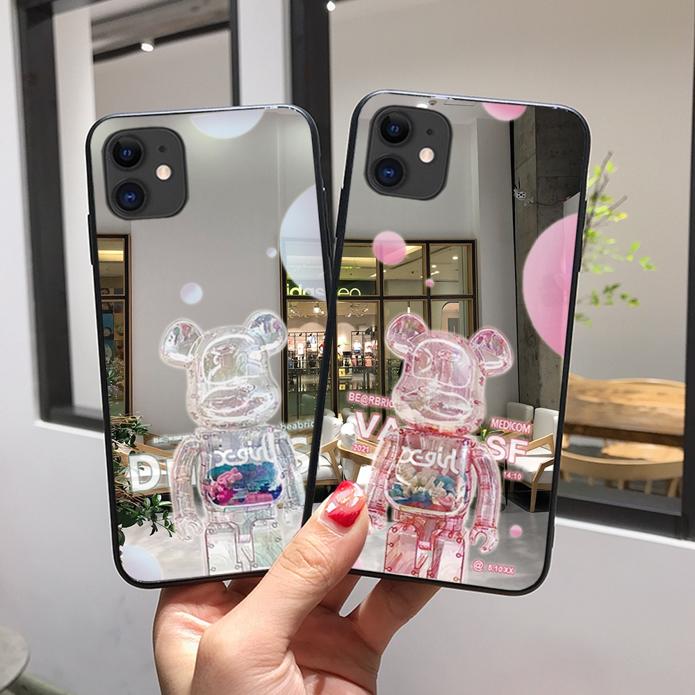 Ốp điện thoại mặt gương in hình chú gấu bảo vệ ống kính cho IPhone 12 11 Pro Max XS Max XR X 8 7 Plus