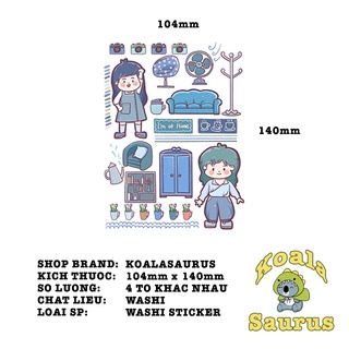 Set 4 tờ WASHI STICKER CUTE dán trang trí sổ bullet journal