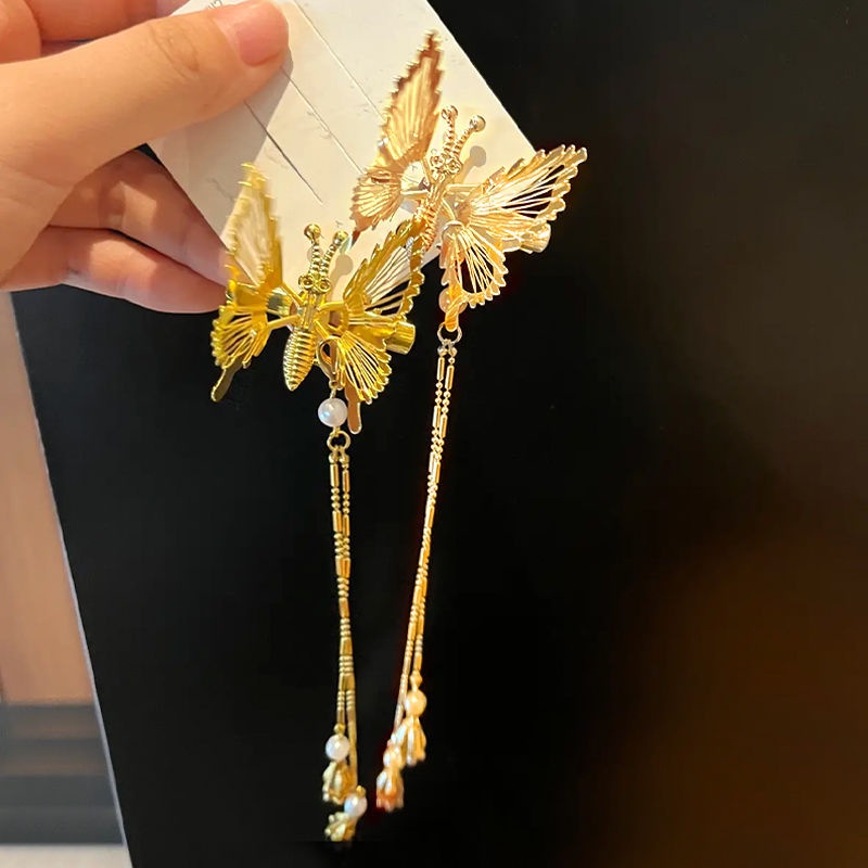 Kẹp Tóc Kim Loại Hình Bướm Chuyển Động Phong Cách Cổ Điển Ngọt Ngào Cho Nữ