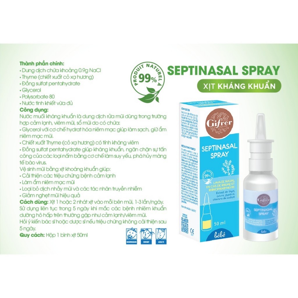 Fysoline - Xịt muối Septinasal spray 50ml - Vệ sinh mũi cho bé số 1 tại Pháp