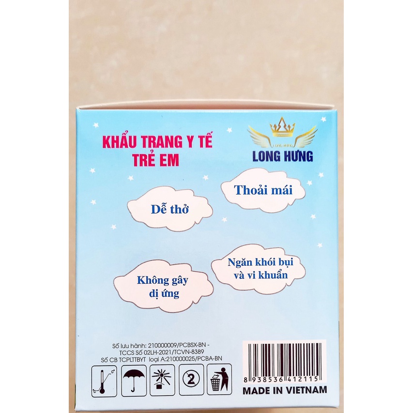 Khẩu trang y tế trẻ em hộp 5 túi x10 cái. Khẩu trang 3 lớp an toàn ,dễ thở, thoái mái phù hợp cho trẻ từ 4-12 tuổi