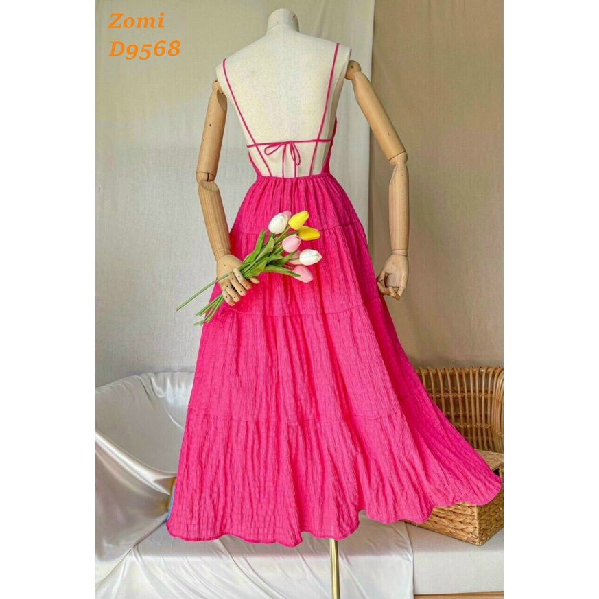 Đầm maxi đi biển hở lưng cổ yếm thiết kế ZOMI D9568