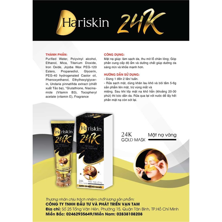 Mặt nạ vàng Hariskin 24K GOLD MASK Vạn Tam Chính Hãng