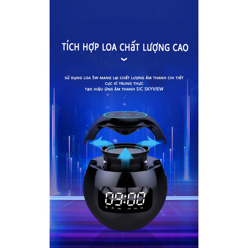 Loa bluetooth đồng hồ hình cầu earise G90 S nghe nhạc không dây kiêm đèn ngủ siêu trầm
