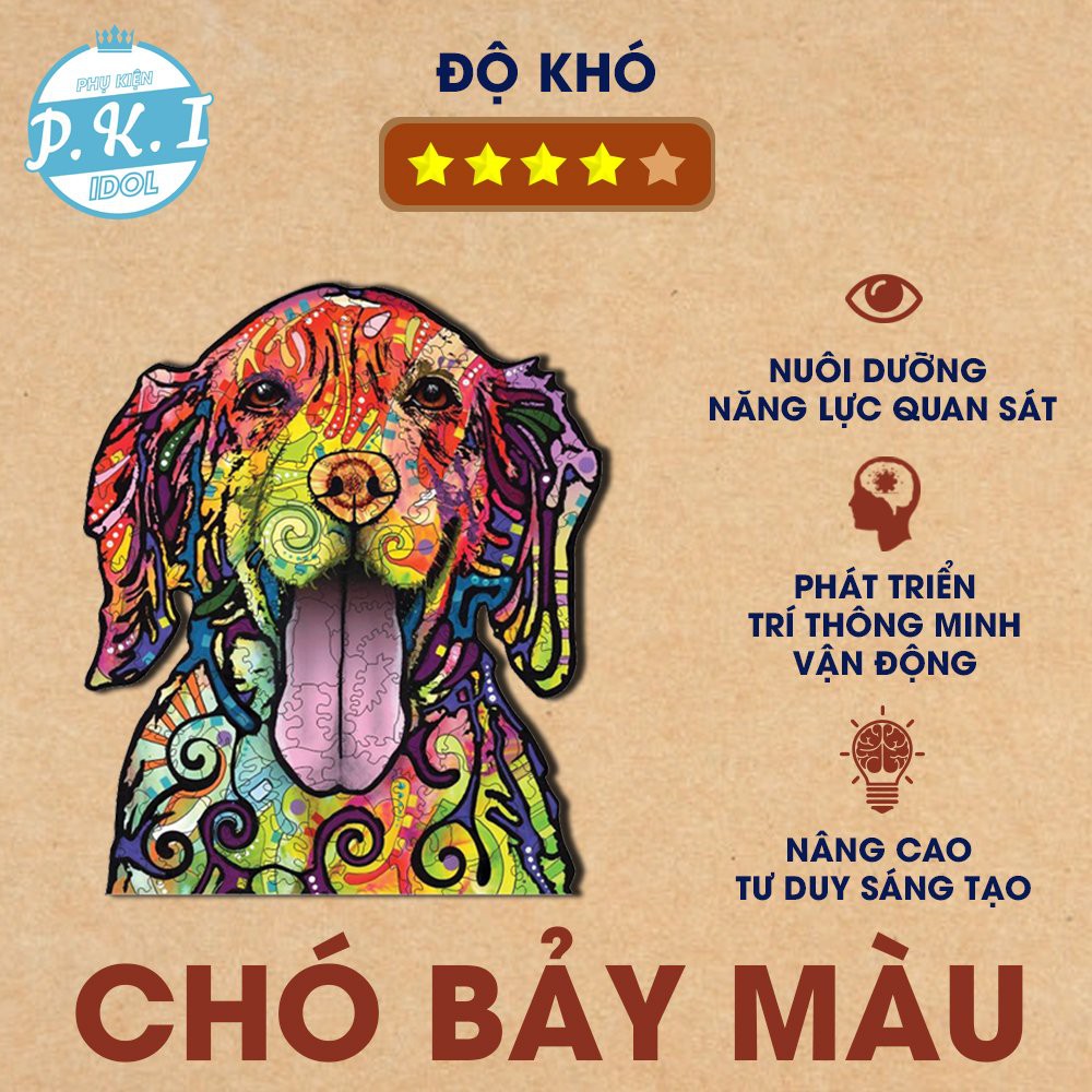 Tranh Ghép PUZZLE Cho Bé – Hình Con Chó Bảy Màu