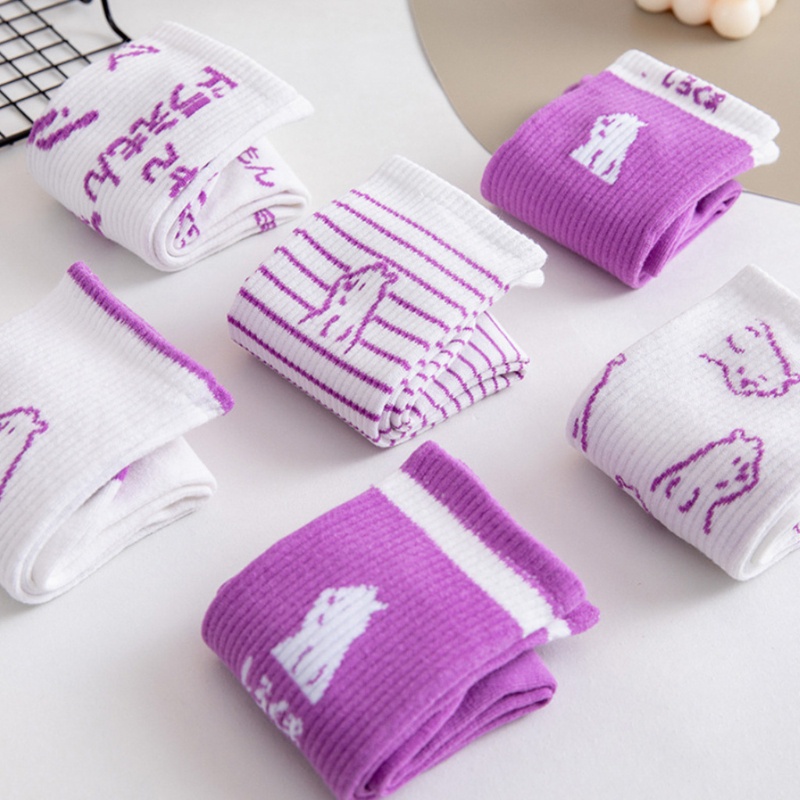 Xiangbao Vớ Thuyền Màu Tím In Chữ Gấu Hoạt Hình Phong Cách Harajuku Nhật Bản Hip Hop Cho Nữ