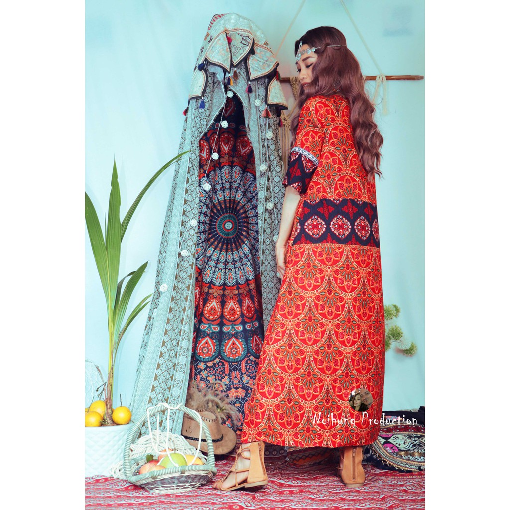 Đầm Váy Bohemian thổ cẩm maxi vintage babydoll ulzzang boho dáng dài suông rộng xòe đi biển đẹp rẻ bigsize bầu hotgirl